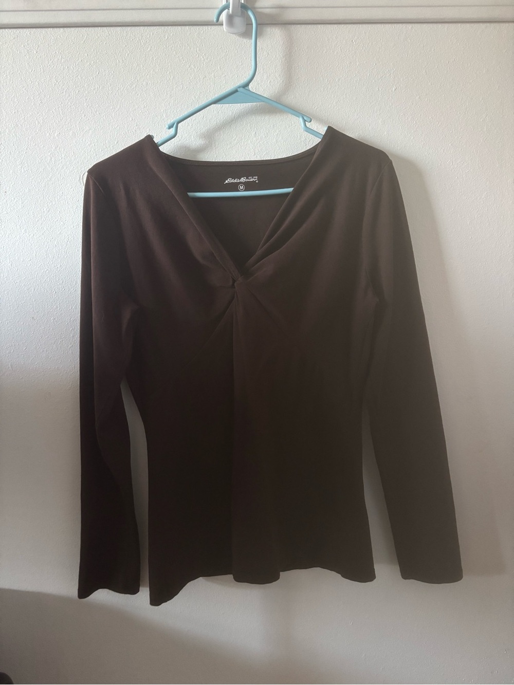 Eddie Bauer Brown Long-Sleeve Twist V-Neck Top